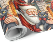 Weihnachtsmann mit schwarzer Katze Weihnachtskunst Geschenkpapier (Rolleneckpunkt)