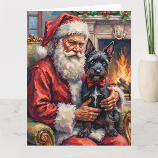 Weihnachtsmann mit Scottish Terrier Weihnachtskuns Karte (Vorderseite)