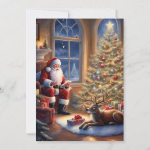 Weihnachtsmann mit seinem Rentier am Heiligen Aben Feiertagskarte