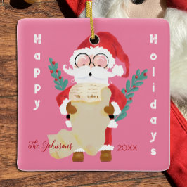 Weihnachtsmann mit seiner Liste Rosa Weihnachtssch Keramikornament