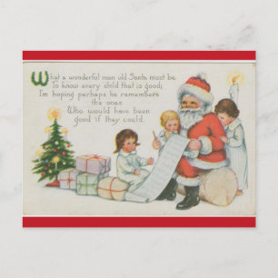 Weihnachtsmann mit seiner Liste und Kindern Weihna Postkarte