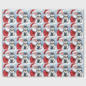 Weihnachtsmann mit Sibirischem Husky - Weihnachtsk Geschenkpapier (Flach)