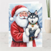 Weihnachtsmann mit sibirischem Husky - Weihnachtsk Karte (Vorderseite)