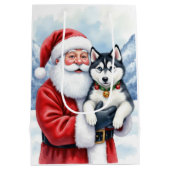 Weihnachtsmann mit Sibirischem Husky - Weihnachtsk Mittlere Geschenktüte (Rückseite)