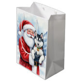 Weihnachtsmann mit Sibirischem Husky - Weihnachtsk Mittlere Geschenktüte (Rückseite Schrägansicht)