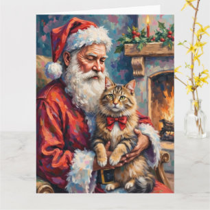 Weihnachtsmann mit Sibirischer Katze - Weihnachtsk Karte
