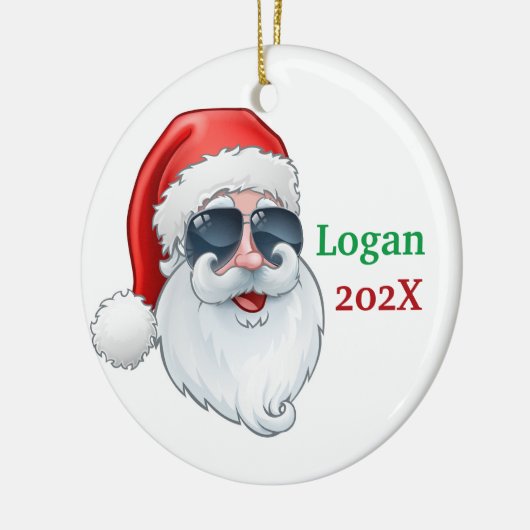 Weihnachtsmann mit Sonnenbrille Weihnachten Keramik Ornament (Links)