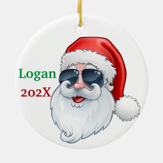 Weihnachtsmann mit Sonnenbrille Weihnachten Keramik Ornament (Hinten)