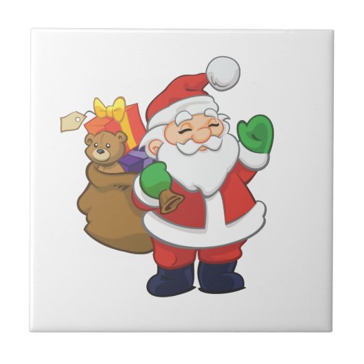 Weihnachtsmann mit Spielzeug Fliese (Vorderseite)