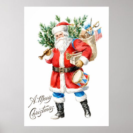 Weihnachtsmann mit Spielzeug und Trommel Poster (Vorne)