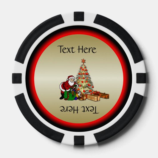Weihnachtsmann mit Spielzeug unter Weihnachtsbaum Pokerchips (Vorderseite)