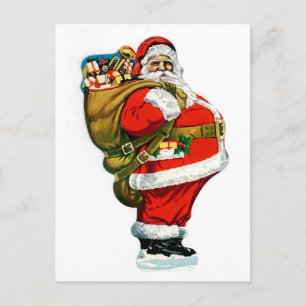 Weihnachtsmann mit Spielzeugtasche Feiertagspostkarte