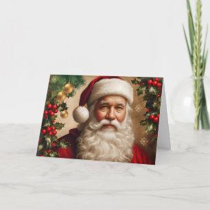 Weihnachtsmann mit Stechpalmen-Beeren, Weihnachtsd Feiertagskarte