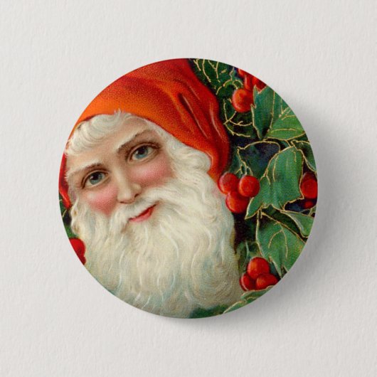 Weihnachtsmann mit Stechpalmen-Weihnachten Button (Vorderseite)