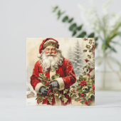 Weihnachtsmann mit Stechpalmenbeere Feiertagskarte (Stehend Vorderseite)