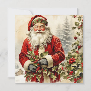 Weihnachtsmann mit Stechpalmenbeere Feiertagskarte