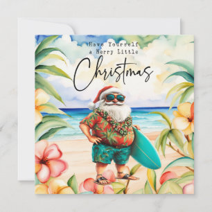 Weihnachtsmann mit Surfboard aus Hawaii Feiertagskarte