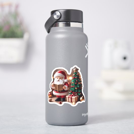 Weihnachtsmann mit Tannenbaum in 3D - Aufkleber (HydroFlask)