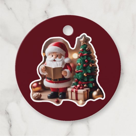 Weihnachtsmann mit Tannenbaum in 3D -  Geschenkanhänger (Vorderseite)