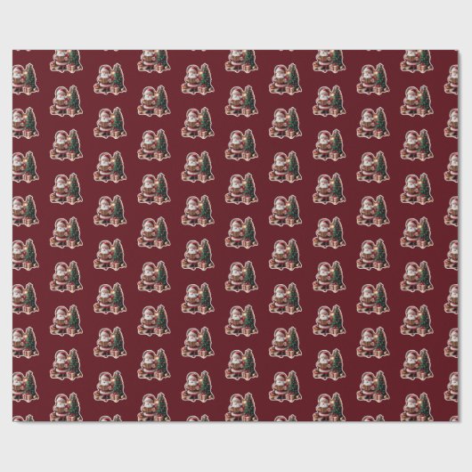 Weihnachtsmann mit Tannenbaum in 3D - Geschenkpapier (Flach)