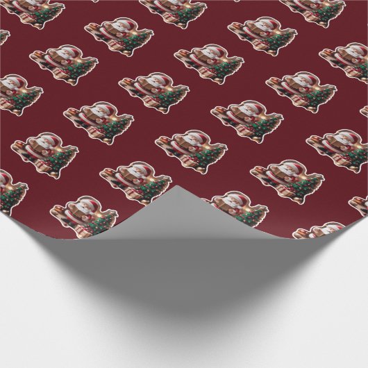 Weihnachtsmann mit Tannenbaum in 3D -  Geschenkpapier (Ecke)