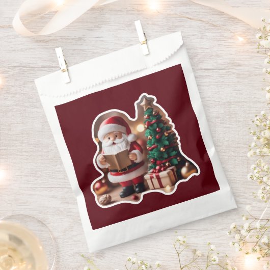 Weihnachtsmann mit Tannenbaum in 3D -  Geschenktütchen (Ausgeschnitten)