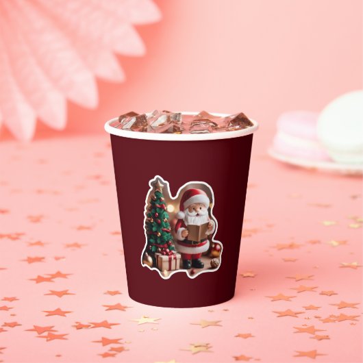 Weihnachtsmann mit Tannenbaum in 3D - Pappbecher (Insitu)