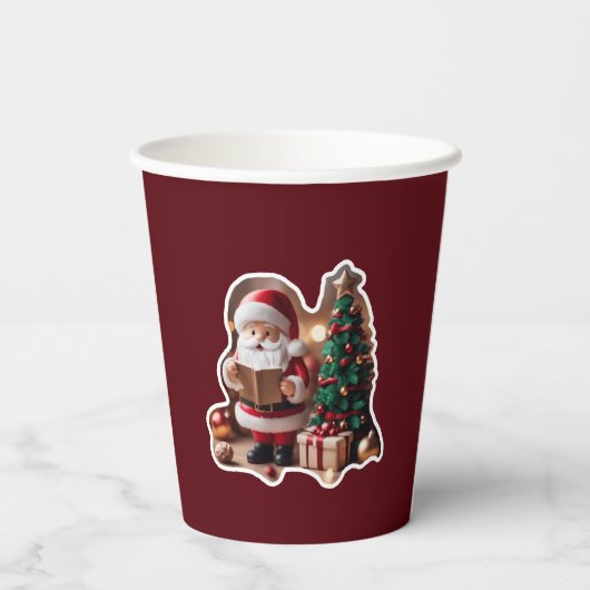 Weihnachtsmann mit Tannenbaum in 3D - Pappbecher (Rückseite)