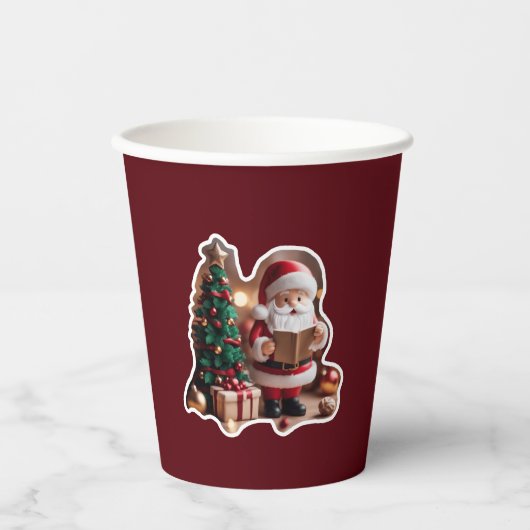 Weihnachtsmann mit Tannenbaum in 3D - Pappbecher (Vorderseite)