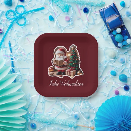 Weihnachtsmann mit Tannenbaum in 3D - Pappteller (Party)