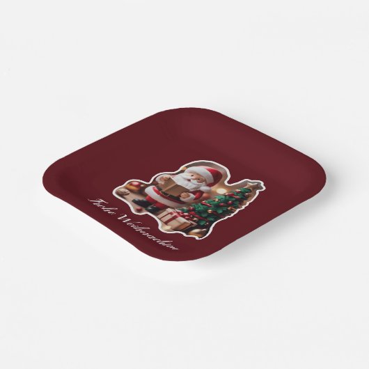 Weihnachtsmann mit Tannenbaum in 3D -  Pappteller (Gewinkelt)