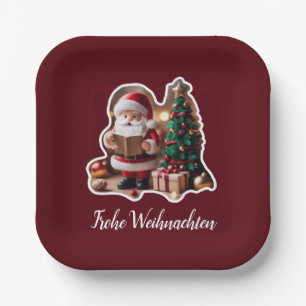 Weihnachtsmann mit Tannenbaum in 3D - Pappteller