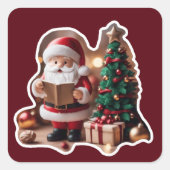 Weihnachtsmann mit Tannenbaum in 3D -  Quadratischer Aufkleber (Vorderseite)