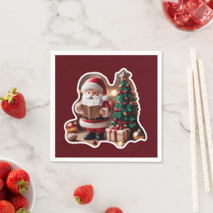 Weihnachtsmann mit Tannenbaum in 3D -  Serviette