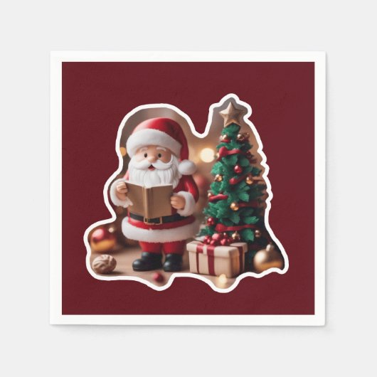 Weihnachtsmann mit Tannenbaum in 3D -  Serviette (Vorderseite)