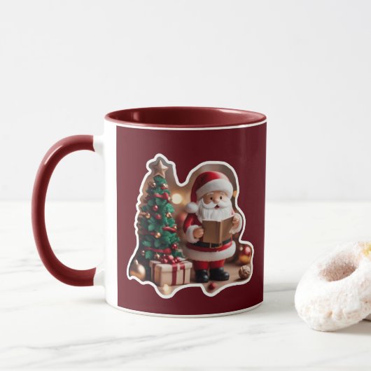 Weihnachtsmann mit Tannenbaum in 3D - Tasse (Mit Donut)