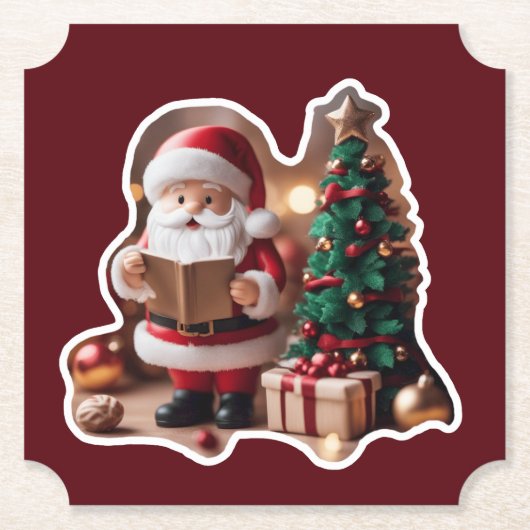 Weihnachtsmann mit Tannenbaum in 3D - Untersetzer (Vorderseite)