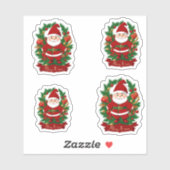 Weihnachtsmann mit Tannenzweigen - 4 Aufkleber (Blatt)