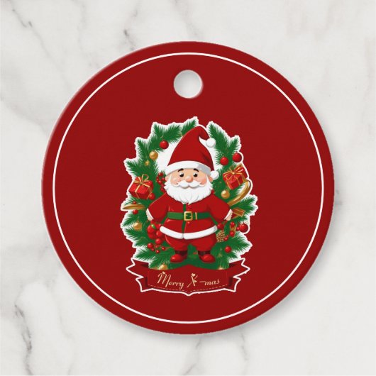 Weihnachtsmann mit Tannenzweigen - Geschenkanhänger (Vorderseite)