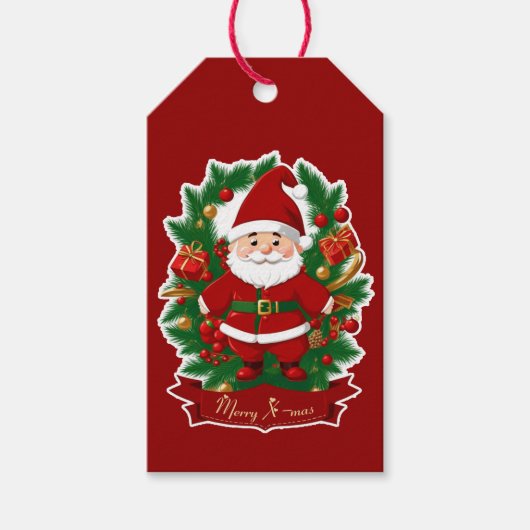 Weihnachtsmann mit Tannenzweigen - Geschenkanhänger (Vorderseite)