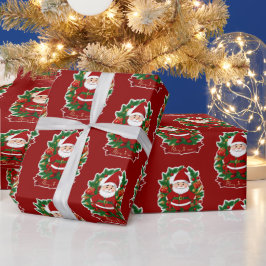 Weihnachtsmann mit Tannenzweigen -  Geschenkpapier