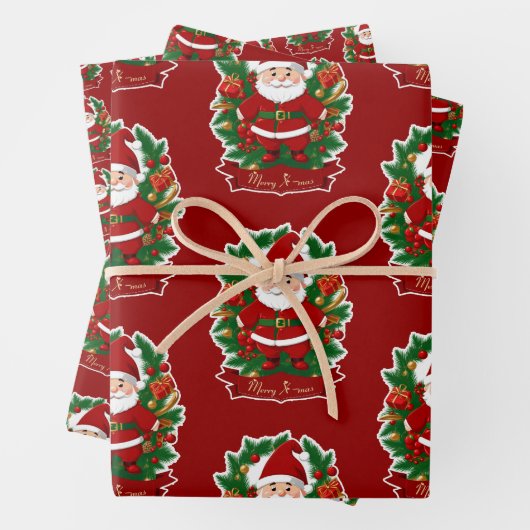 Weihnachtsmann mit Tannenzweigen -  Geschenkpapier Set (Beispiel)