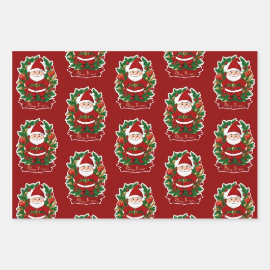 Weihnachtsmann mit Tannenzweigen - Geschenkpapier Set (Vorderseite)
