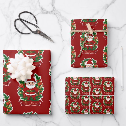Weihnachtsmann mit Tannenzweigen - Geschenkpapier Set (Vorderseite)