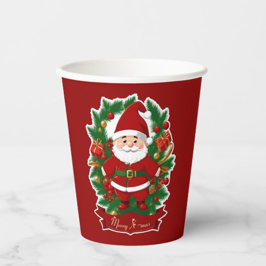 Weihnachtsmann mit Tannenzweigen -  Pappbecher (Vorderseite)