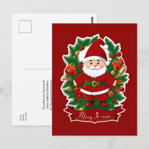 Weihnachtsmann mit Tannenzweigen -  Postkarte