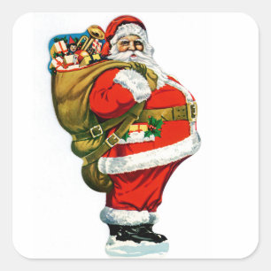 Weihnachtsmann mit Tasche voller Spielzeuge Quadratischer Aufkleber
