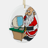 Weihnachtsmann mit Telefon und Computer Keramik Ornament (Rechts)