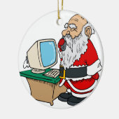 Weihnachtsmann mit Telefon und Computer Keramik Ornament (Links)