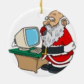 Weihnachtsmann mit Telefon und Computer Keramik Ornament (Hinten)